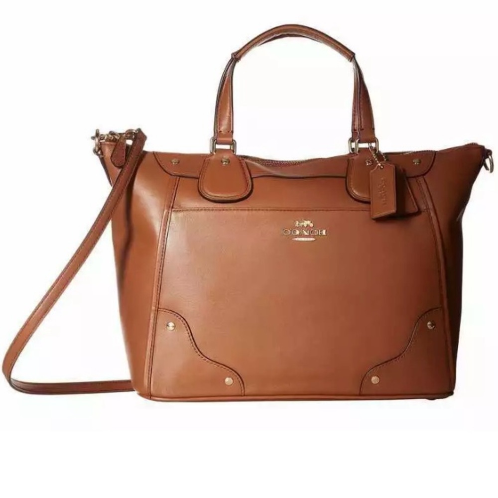 COACH Grain Leather Mickie Satchel Warm Oxblood Gold Details